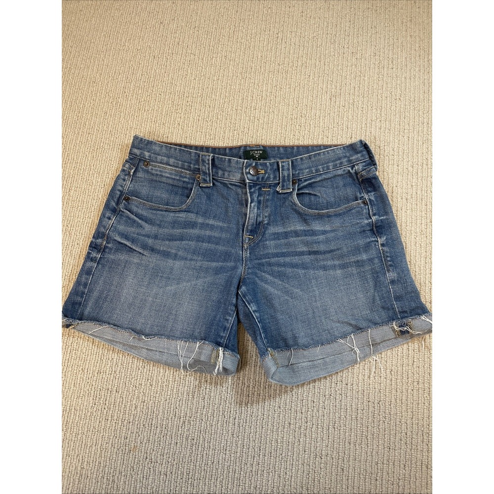 J. Crew Women's Denim Stretch Cut Off Hem Shorts Size 2 Medium Wash